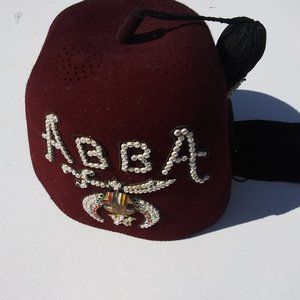 Masonic Fez hat burgundy word "ABBA" jewels